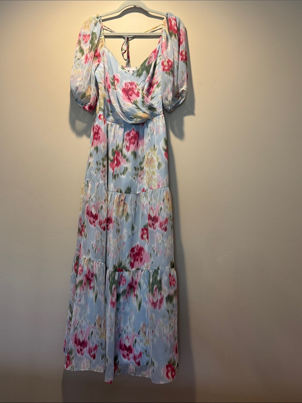 Chelsea28 Light Blue Floral Maxi Dress with Puff Sleeves
